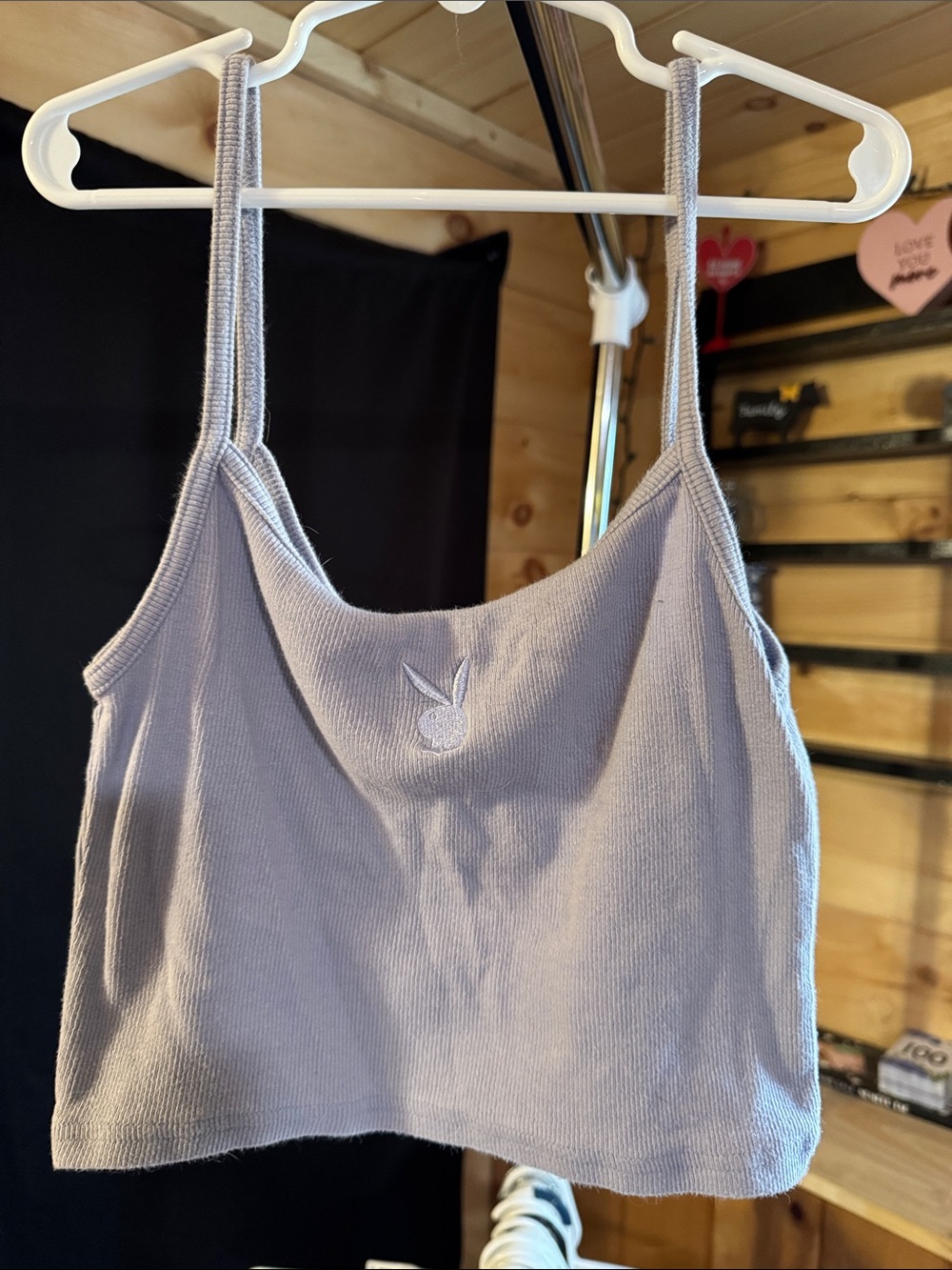 PLAYBOY Lilac Ribbed Cropped Tank Top with Bunny Logo